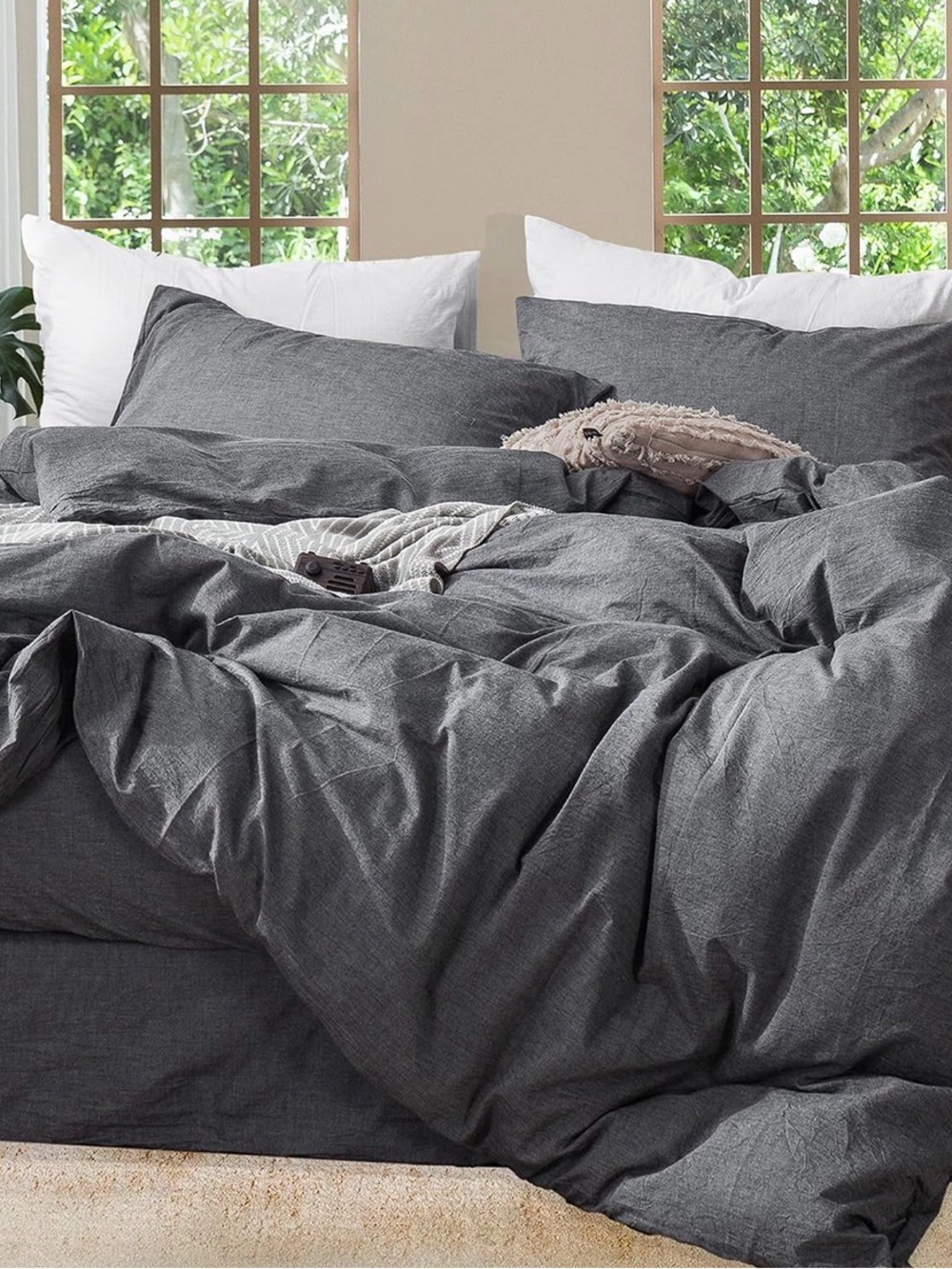 New MooMee Duvet Cover Set 100% Washed Cotton Linen Like Full